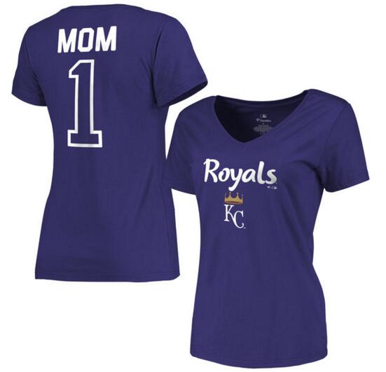 2020 MLB Kansas City Royals Women 2017 Mother Day #1 Mom VNeck TShirt  Royal